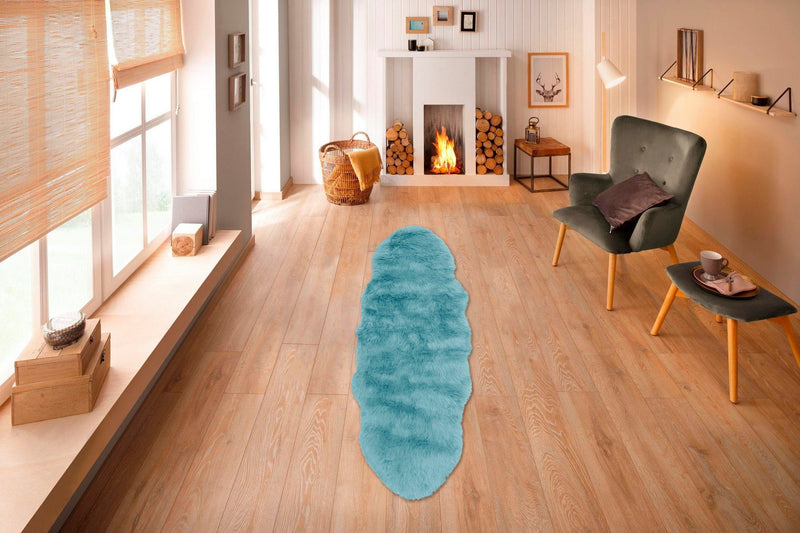 Covor de blană eco »Valeria« foarte moale si pufos, albastru 65x180 cm - LunaHome.ro