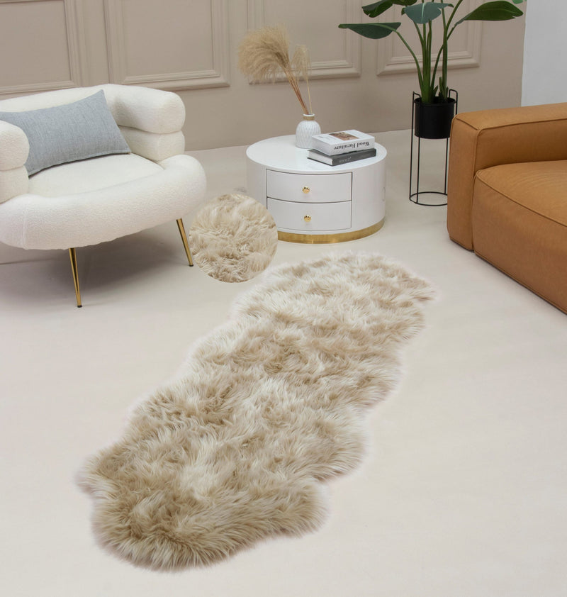 Covor de blană sintetica »Dena« foarte moale si pufos taupe 60x180 cm - LunaHome.ro