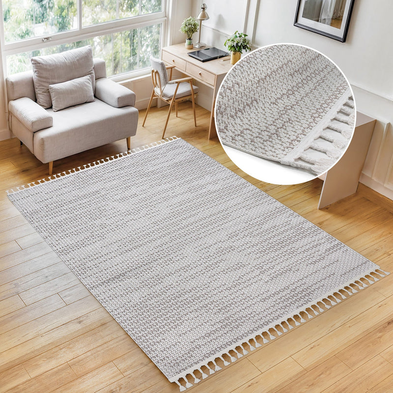 Covor de interior si exterior Mads gri cu franjuri 160x230 cm - LunaHome.ro