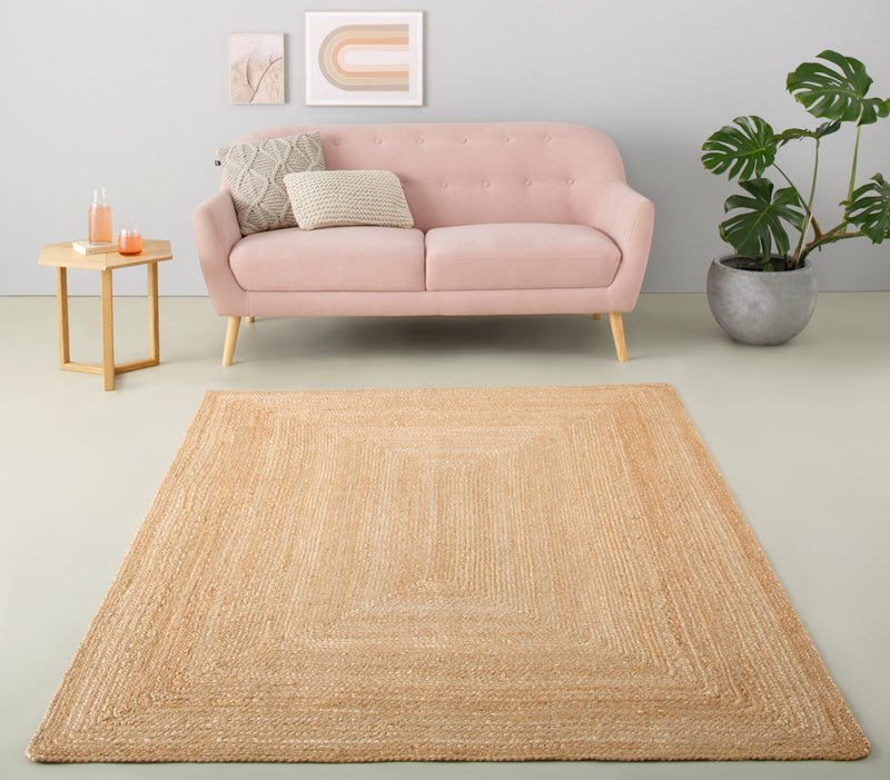 Covor din iută lucrat manual stil Boho, reversibil, Naturala 160x230 cm - LunaHome.ro