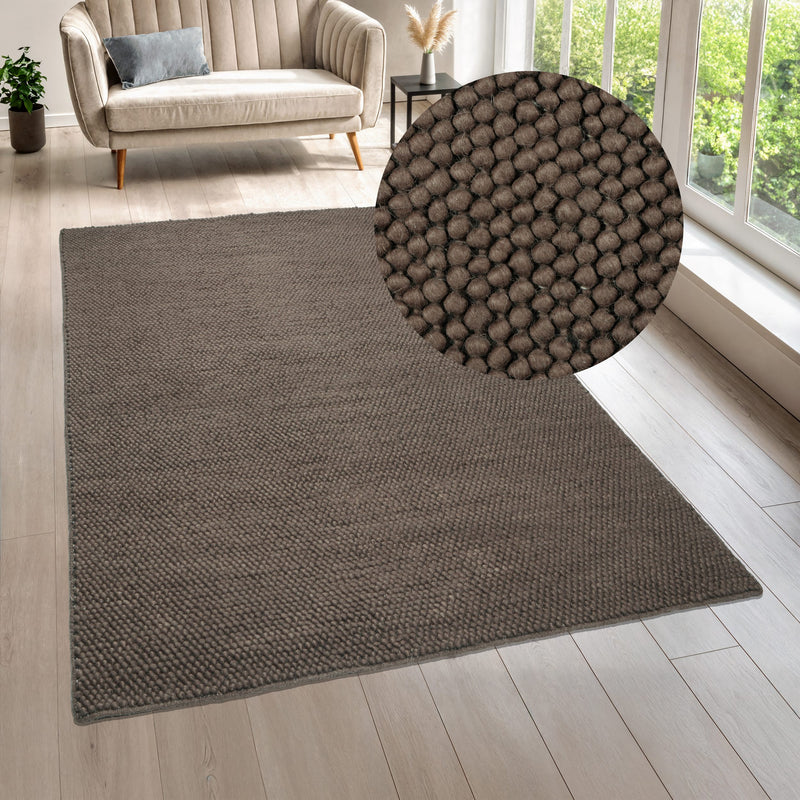 Covor din lână Ainhoa model cu noduri maro inchis 160x230 cm - LunaHome.ro