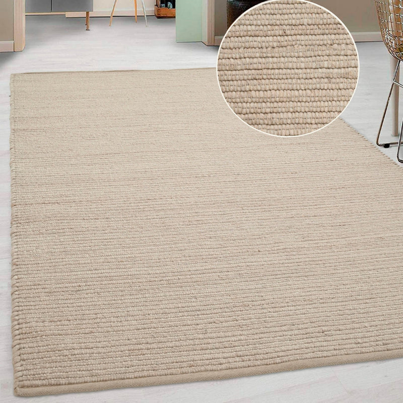 Covor din lână Kreta țesut manual crem boho scandi, 300x400 cm - LunaHome.ro
