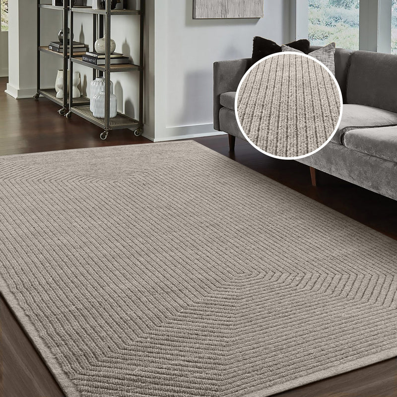 Covor din lână Sola bej cu model 3D aspect scandi boho 120x180 cm - LunaHome.ro