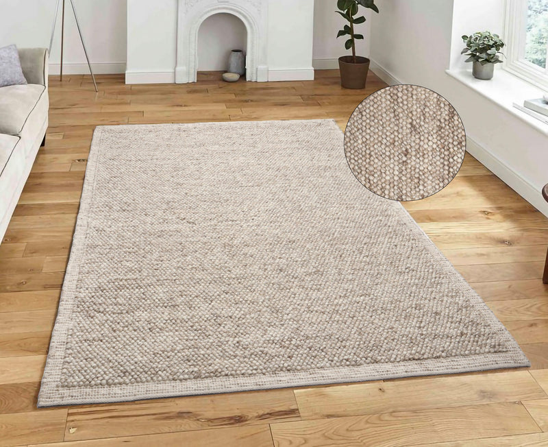 Covor din lână Wolly Frame cu model cu noduri bej 240x320 cm