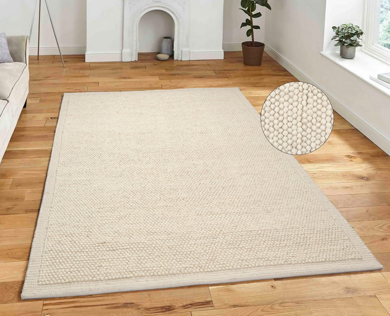 Covor din lână Wolly Frame cu model cu noduri crem 160x230 cm - LunaHome.ro
