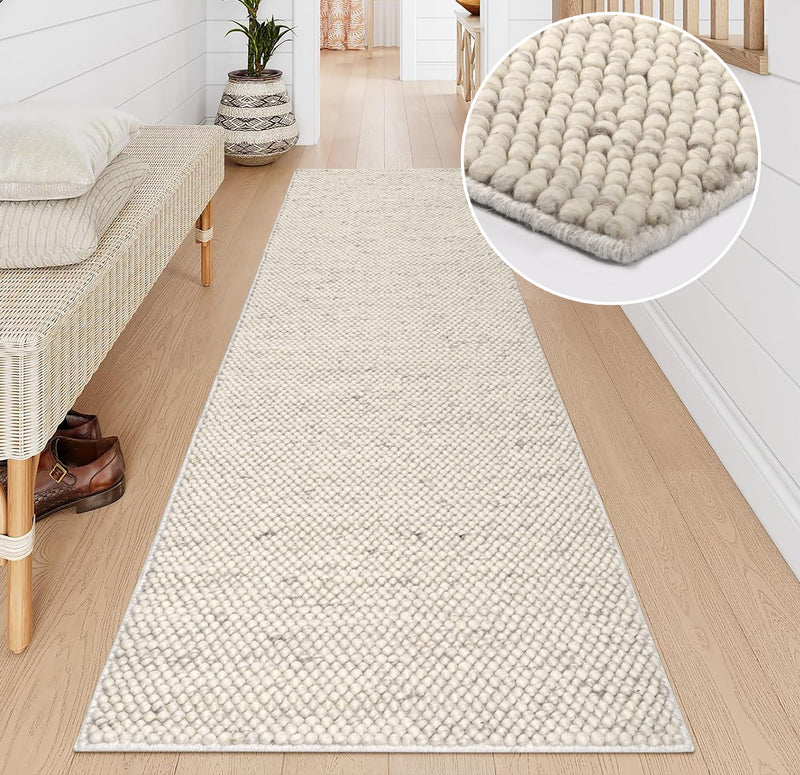 Covor din lână Wolly model cu noduri stil scandi boho 70x240 cm - LunaHome.ro