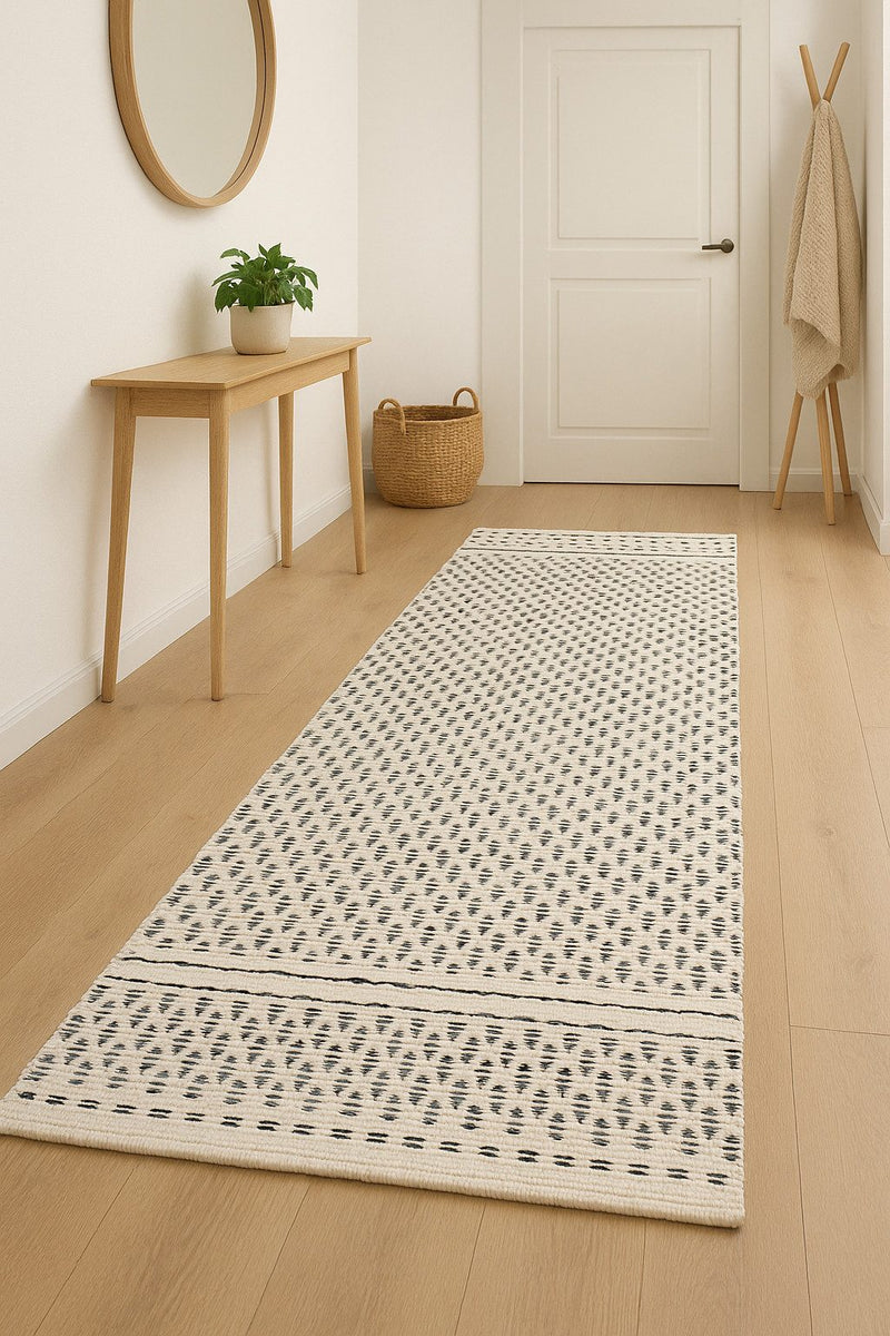 Covor din lana Wooly Nature crem-negru 80x250 cm - LunaHome.ro