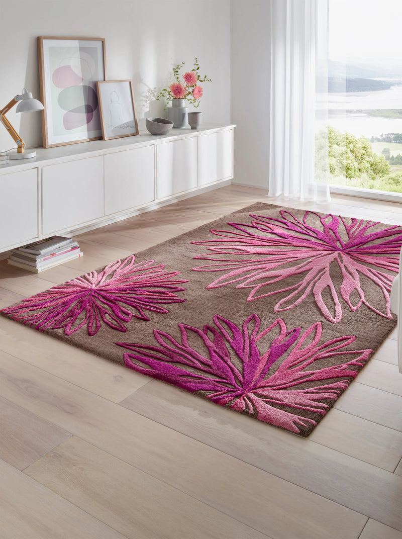 Covor din lână taupe cu model floral elegant 70x140 cm