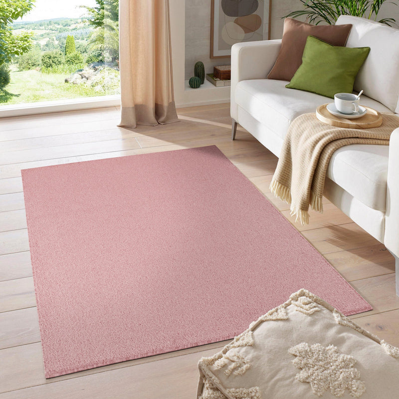 Covor frisee cu fir scurt MALAGA roz, 140x200 cm - LunaHome.ro
