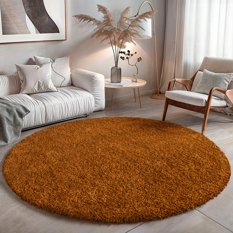 Covor galben auriu Banji rotund, moale și pufos, 150 cm diametru - LunaHome.ro
