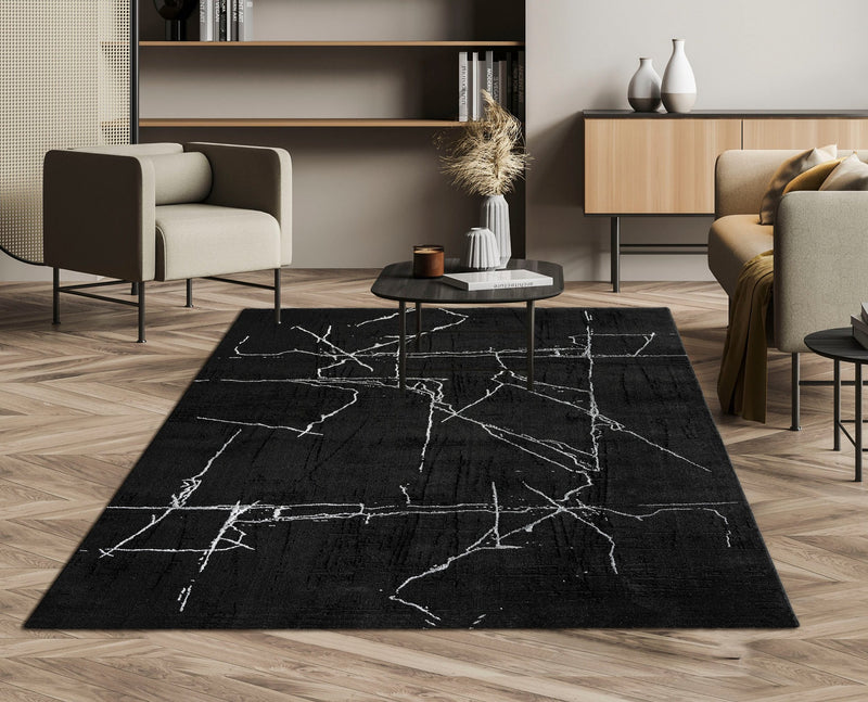 Covor modern Osaka negru cu argintiu 120x170 cm - LunaHome.ro