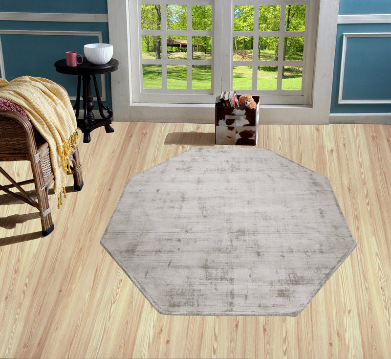 Covor octogonal »Shirley« din viscoza cu aspect matasos, argintiu 120cm - LunaHome.ro