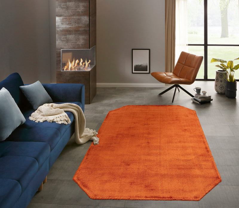 Covor octogonal cupru »Shirley« din viscoza cu aspect matasos 120 cm - LunaHome.ro