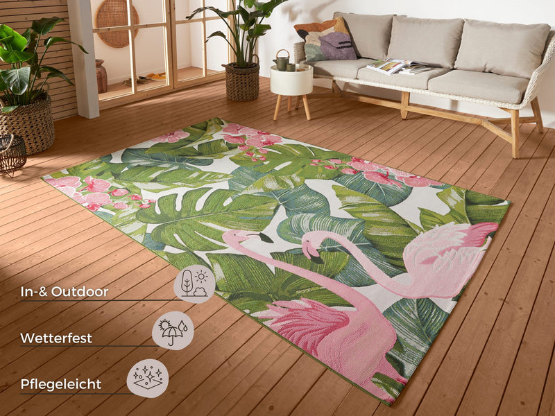 Covor pentru interior si exterior ”Tropical Flamingo” 80x165 cm - LunaHome.ro