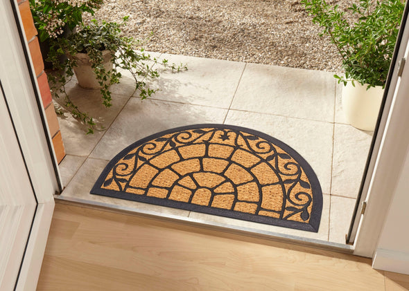 Covor preș de intrare semirotund din cocos și cauciuc, 45x75 cm - LunaHome.ro