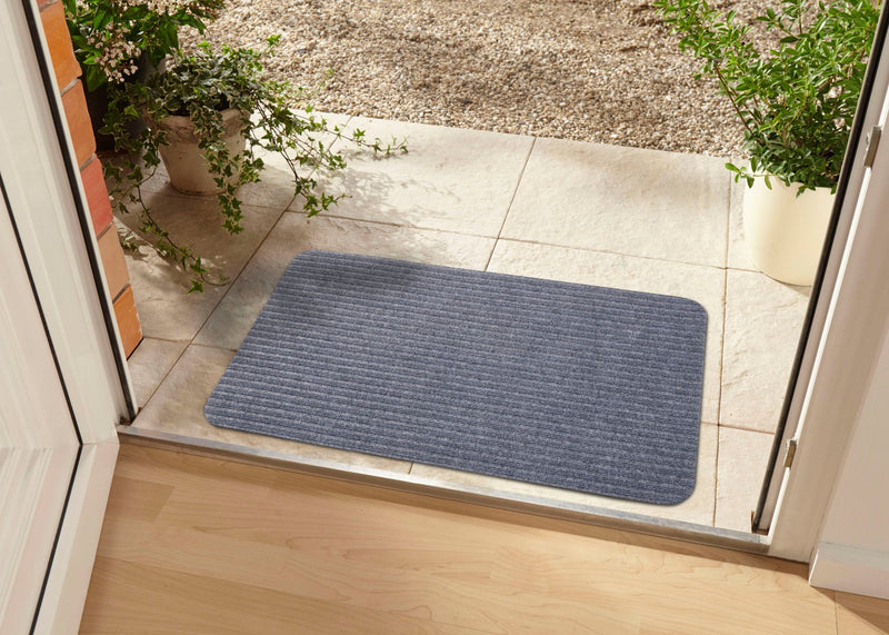 Covor preș de intrate Mat gri model cu strații 45x75 cm - LunaHome.ro