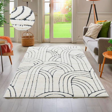 Covor pufos Cadie cu model boho crem-gri 60x90 cm - LunaHome.ro