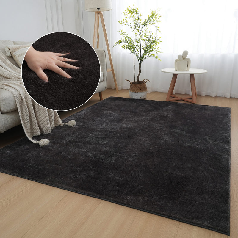 Covor pufos Cali gri antracit din microfibra 80x150 cm - LunaHome.ro