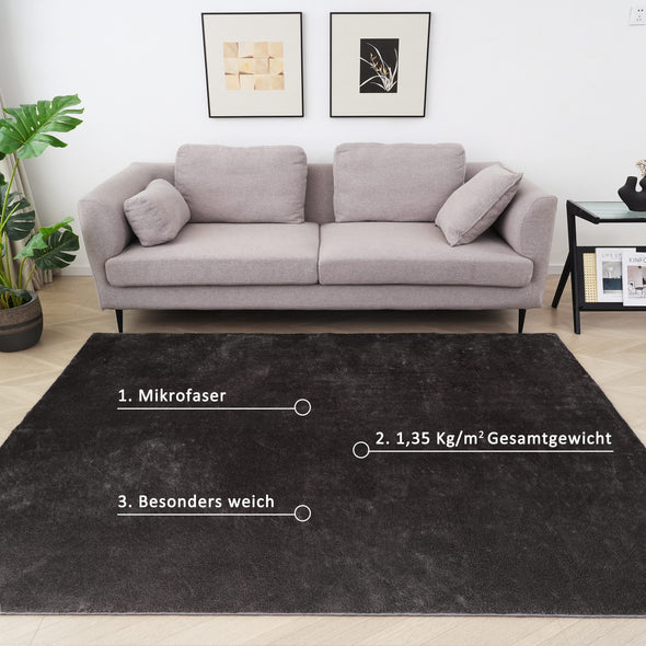 Covor pufos Cali gri antracit din microfibra 160x220 cm