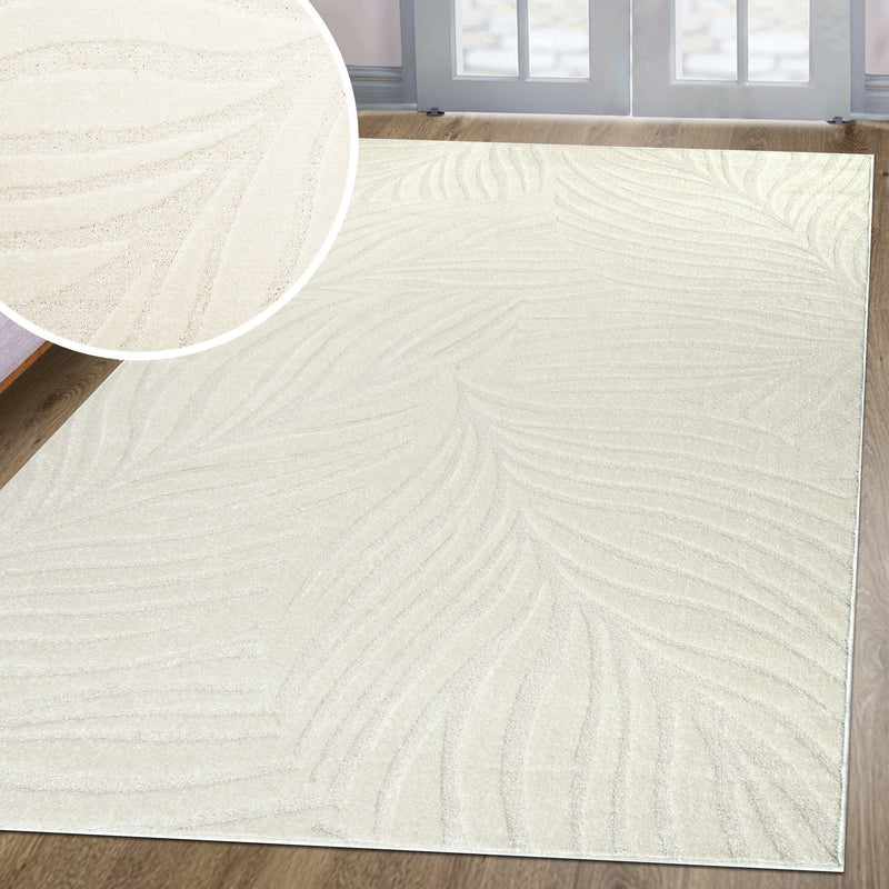 Covor modern Calmura cu model frunze 3D crem 200x300 cm - LunaHome.ro