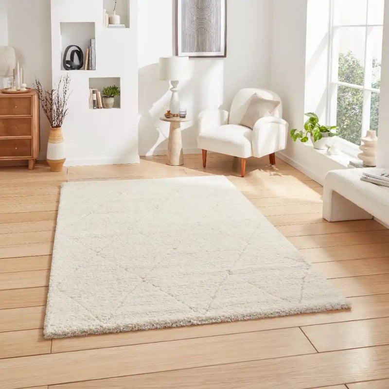 Covor pufos Ideal Shaggy crem cu romburi 200x290 cm - LunaHome.ro