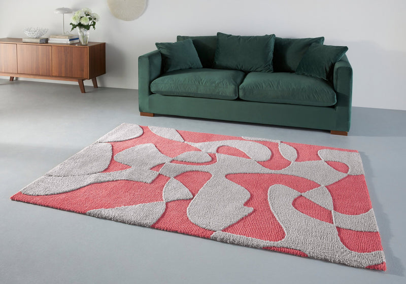 Covor pufos Liven GMK cu model modern 3D rosu gri 120x180 cm - LunaHome.ro