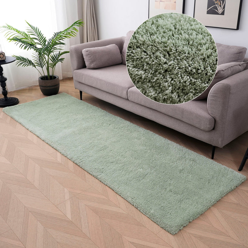 Covor pufos »Magong« verde deschis cu fire lungi 80x250 cm - LunaHome.ro