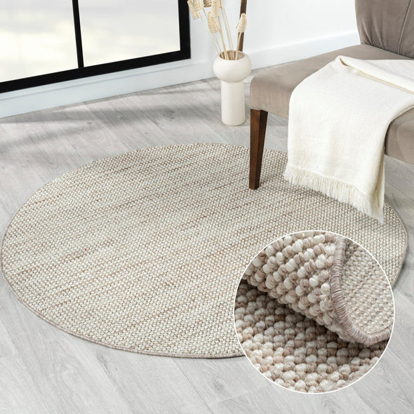 Covor rotund Ava cu aspect de sisal, bej-alb, 120 cm diametru - LunaHome.ro