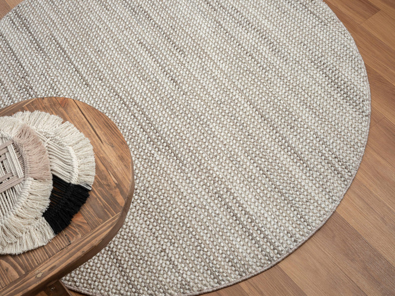 Covor rotund Ava cu aspect de sisal, bej-gri, 120 cm diametru - LunaHome.ro