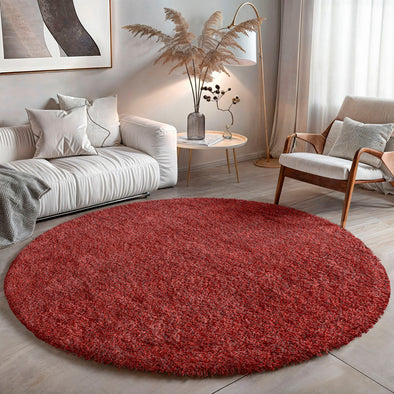 Covor rotund Banji rosu foarte moale și pufos 100 cm - LunaHome.ro