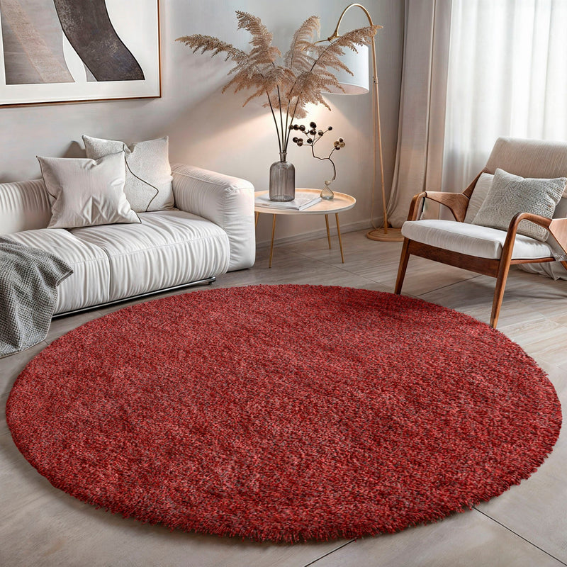Covor rotund Banji rosu foarte moale și pufos 100 cm - LunaHome.ro
