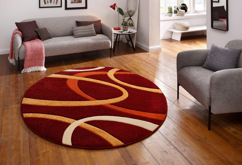 Covor rotund Bill cu model geometric 3D roșu 140 cm - LunaHome.ro