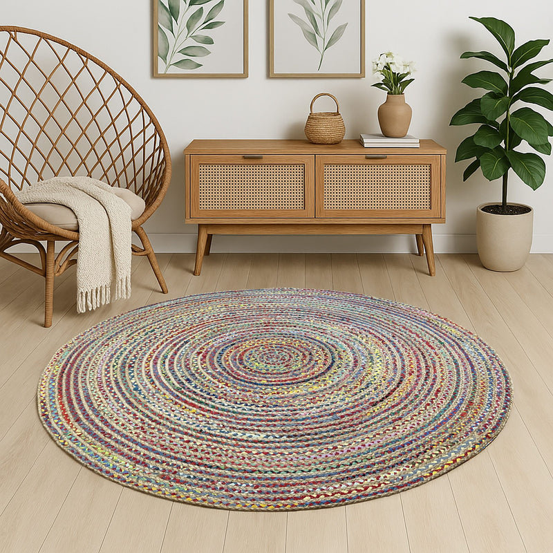 Covor rotund Boho Breeze din iută si bumbac 150 cm - LunaHome.ro