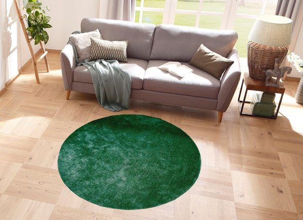 Covor rotund Dana foarte moale si pufos, verde intens 140 cm - LunaHome.ro