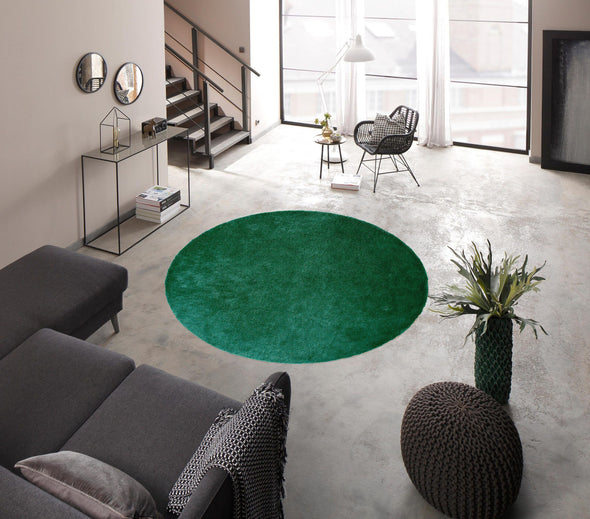Covor rotund Dana foarte moale si pufos, verde intens 140 cm - LunaHome.ro