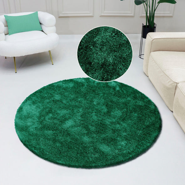 Covor rotund Dana foarte moale si pufos, verde intens 140 cm - LunaHome.ro