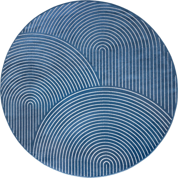 Covor rotund Faron cu fire scurte, design scandi boho albastru, 160 cm - LunaHome.ro