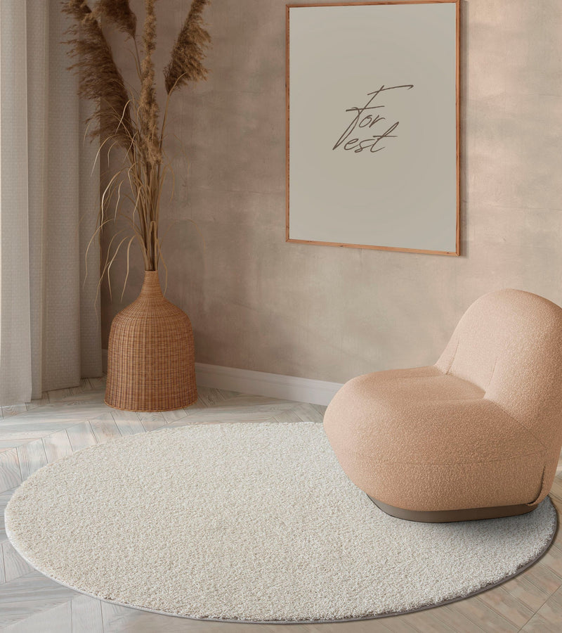 Covor rotund Forest shaggy pufos crem 120 cm diametru - LunaHome.ro