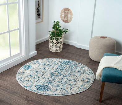 Covor rotund Heriz cu design oriental aspect vintage albastru 120 cm - LunaHome.ro