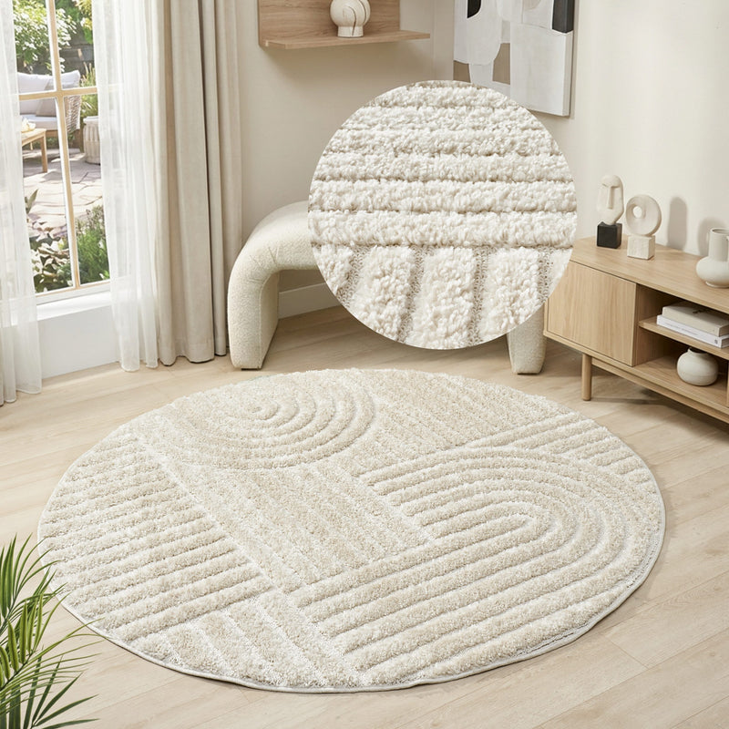 Covor rotund Jonne cu model modern scandi boho bej 120 cm