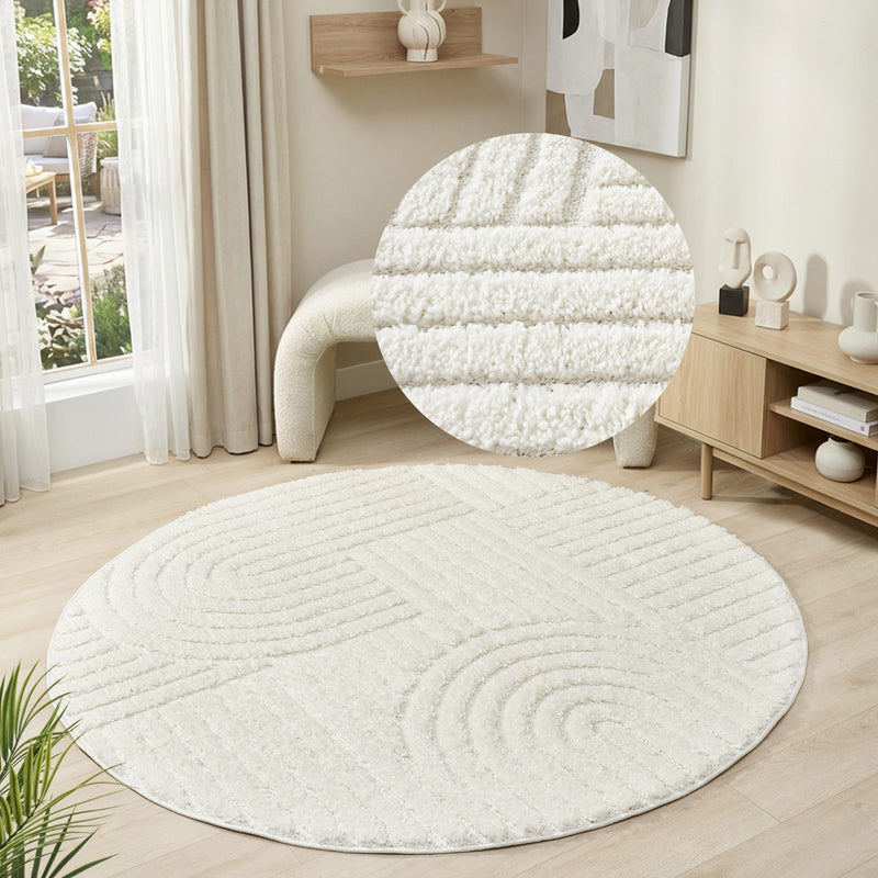 Covor rotund Jonne cu model modern scandi boho crem 120 cm