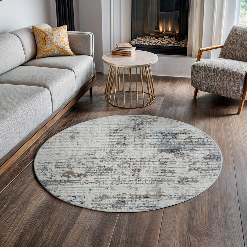 Covor rotund Kaylan bej cu fir scurt 120 cm diametru - LunaHome.ro