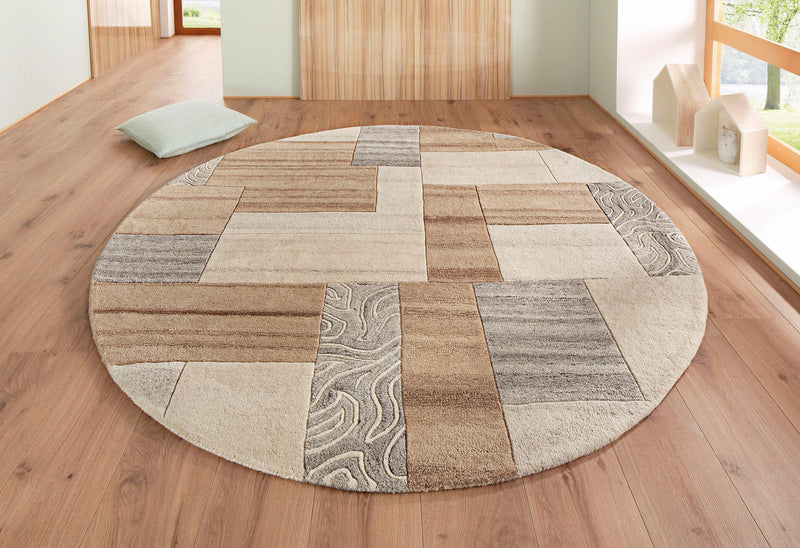 Covor rotund Lola din lână, culoari neutre, 140 cm diametru - LunaHome.ro