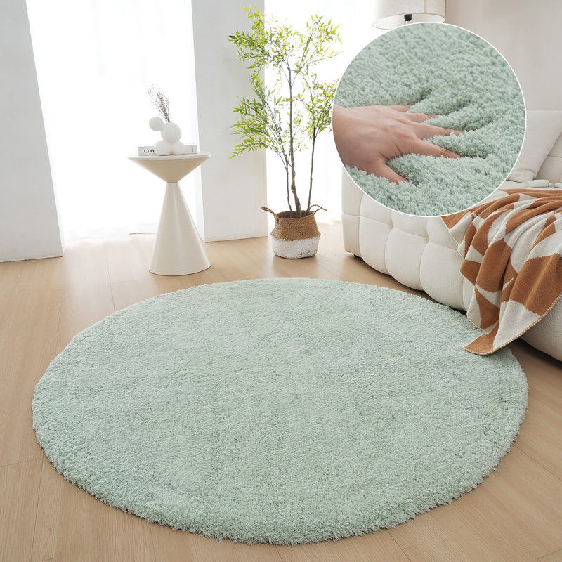 Covor rotund Magong foarte pufos verde pastel 140 cm - LunaHome.ro