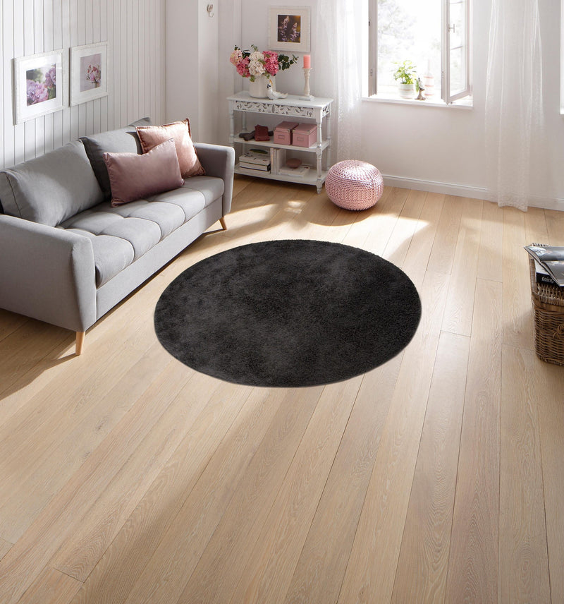 Covor rotund Micro Soft Ideal extra-pufos negru, 140 cm - LunaHome.ro