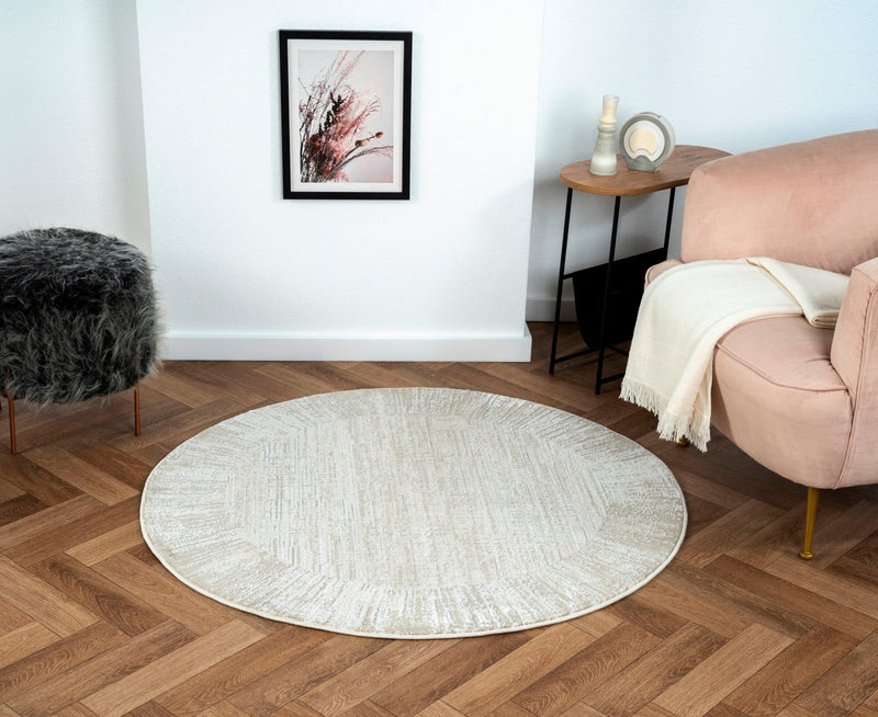 Covor rotund My Heaven cu aspect scandinav, fire scurte crem 120 cm - LunaHome.ro