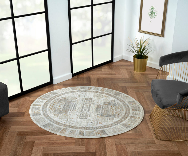 Covor rotund My Kashkuly cu fire scurte, model 3D, 120 cm diametru - LunaHome.ro