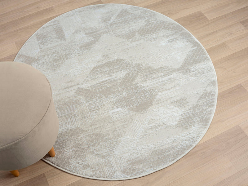 Covor rotund MyLook cu aspect vintage 3D crem 120 cm - LunaHome.ro