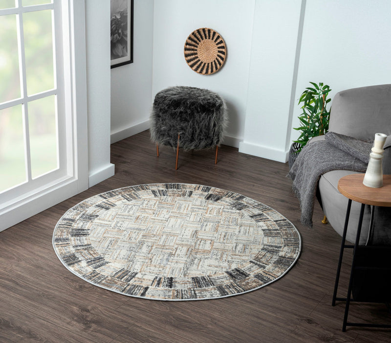 Covor rotund MyMood cu aspect vintage crem 120 cm - LunaHome.ro