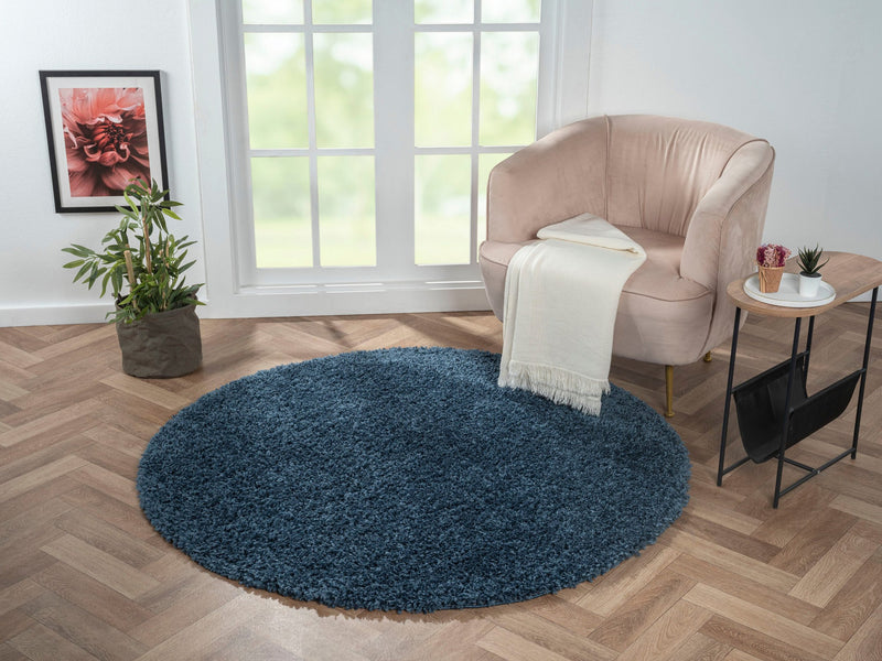 Covor rotund MyShaggy foarte moale si pufos albastru 150 cm - LunaHome.ro